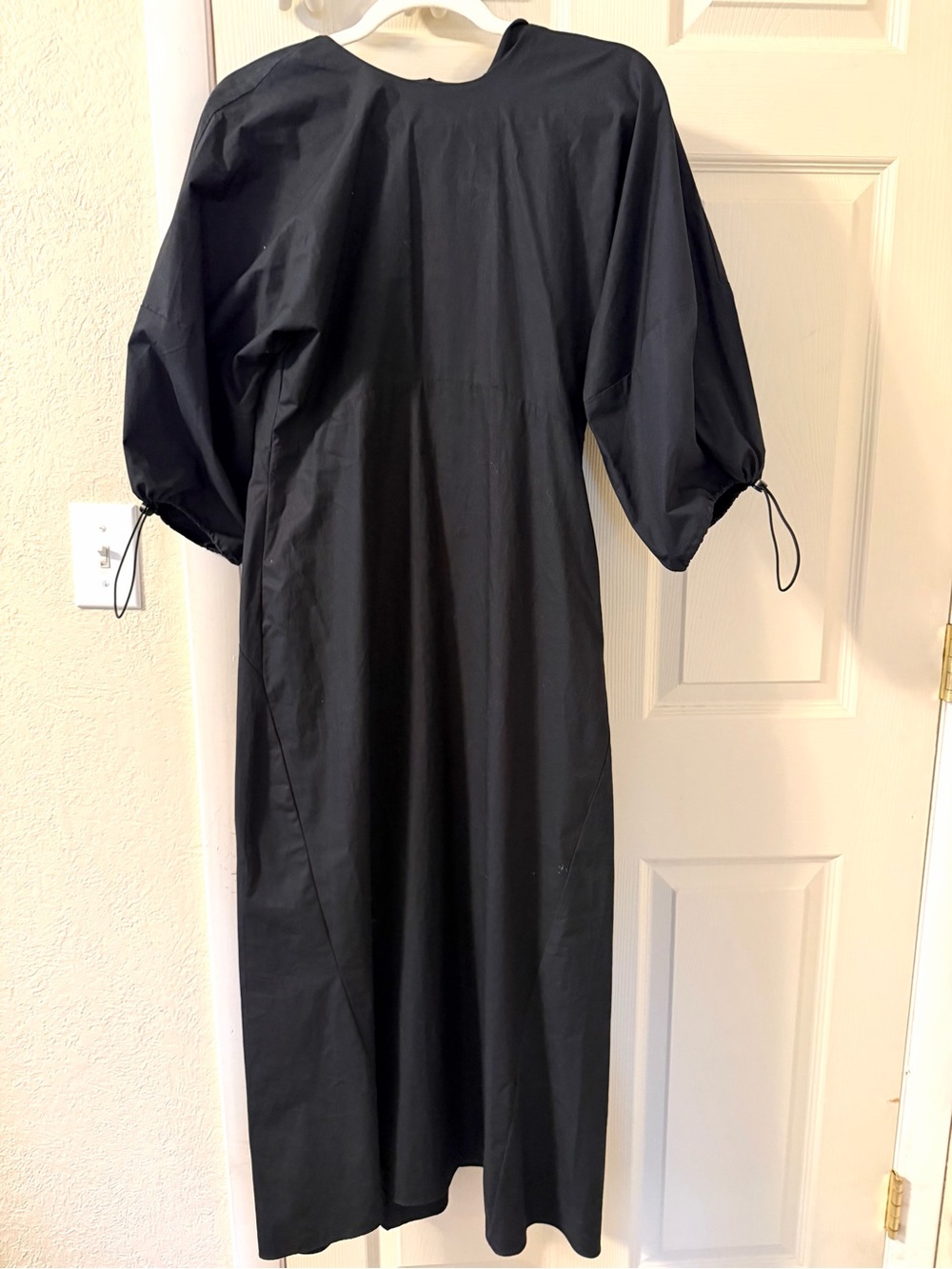 NWT Zara Black Midi Dress with Puff Sleeves and unique back neckline Size small